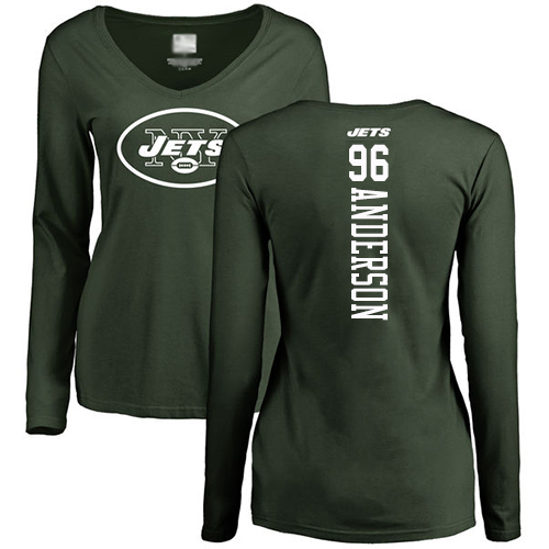 New York Jets Green Women Henry Anderson Backer NFL Football #96 Long Sleeve T Shirt->nfl t-shirts->Sports Accessory